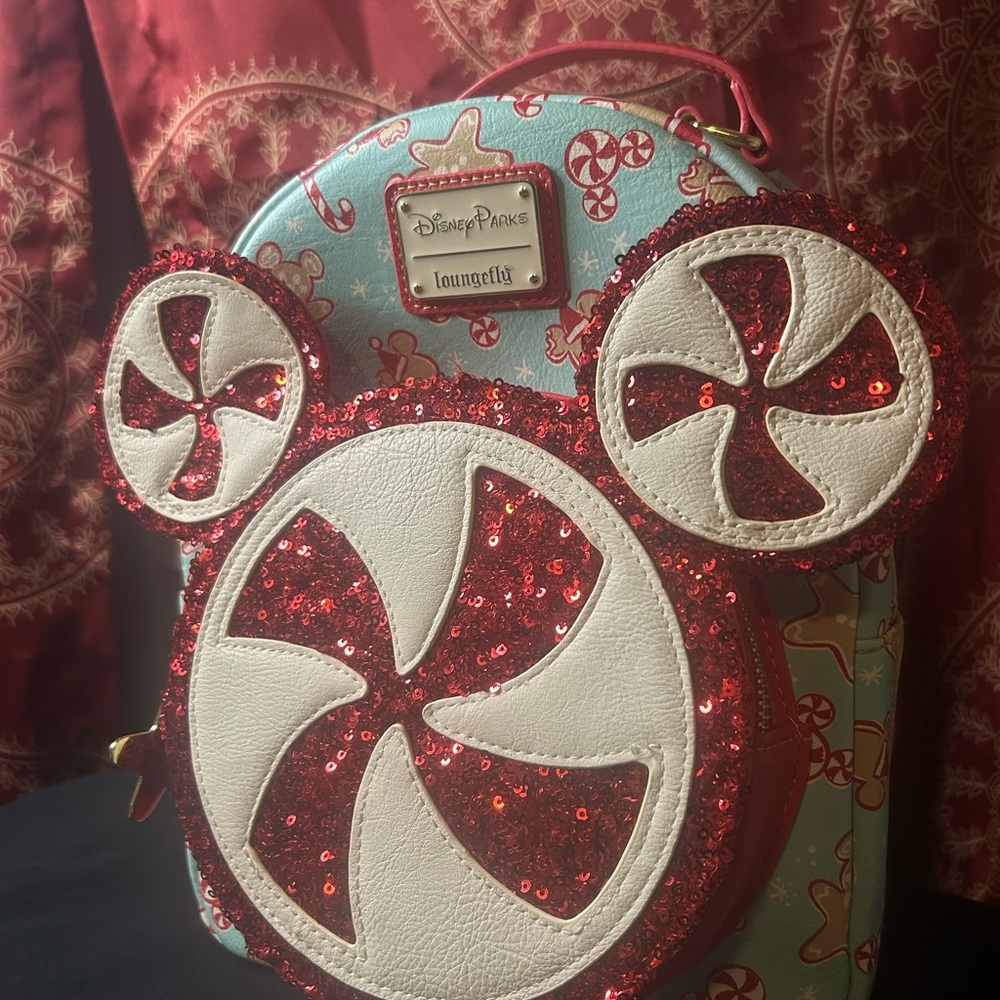 Loungefly Disney Parks Red and White Peppermint Backpack